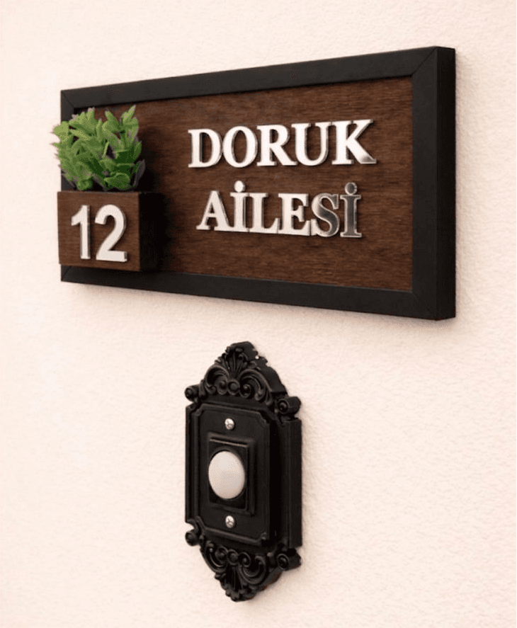 Premium Ahşap İsimlik - Bitki Detaylı (Gümüş)